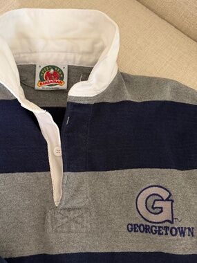 GEORGETOWN HOYAS RUGBY SHIRT SMALL BARBARIAN polo ralph lauren prep trad